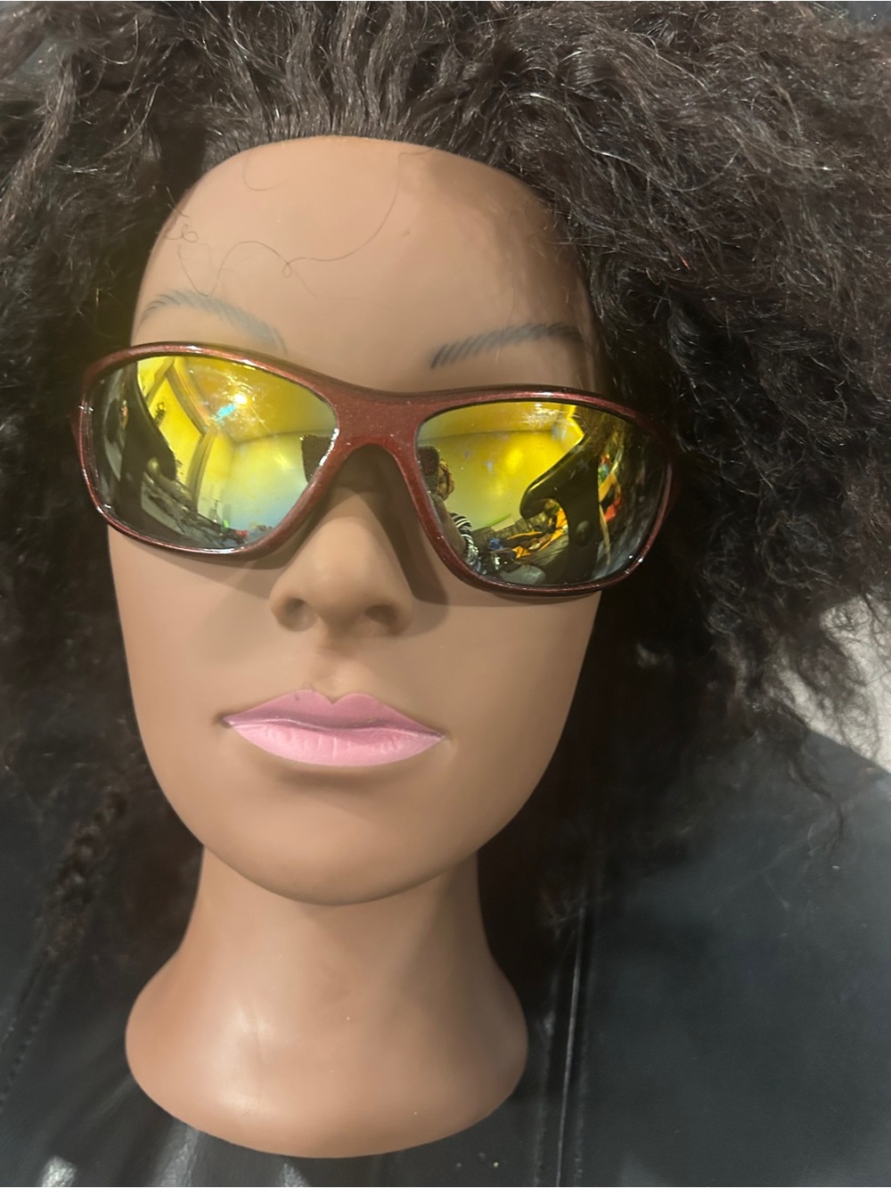 Mirrored Lens Sport Sunglasses - Burgundy Frame, Yellow Lenses unisex